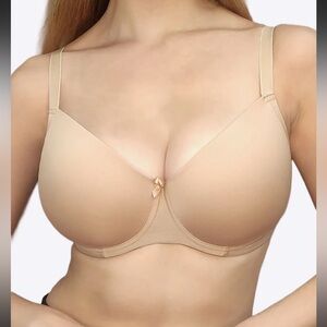 IVORY ROSE Moulded Plunge T-Shirt Bra in Latte Beige (Size: 34E)